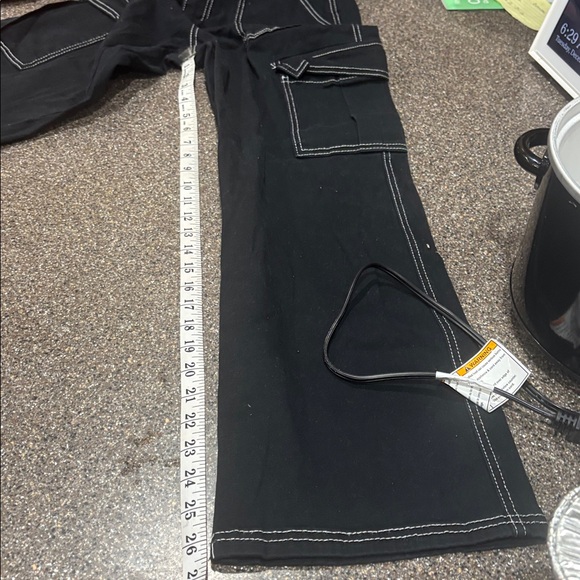 Black Ultra Stretchy Juniors Cargo Pants with White Stitching - Picture 7 of 8